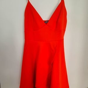 Fashion Nova Fiery Tank Top Skater Dress in Red-Orange